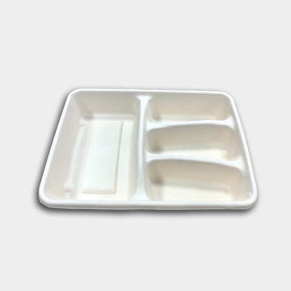 Hộp bã mía 4 ngăn – 1000 ml (33,8 Oz) – nắp nhựa PET
