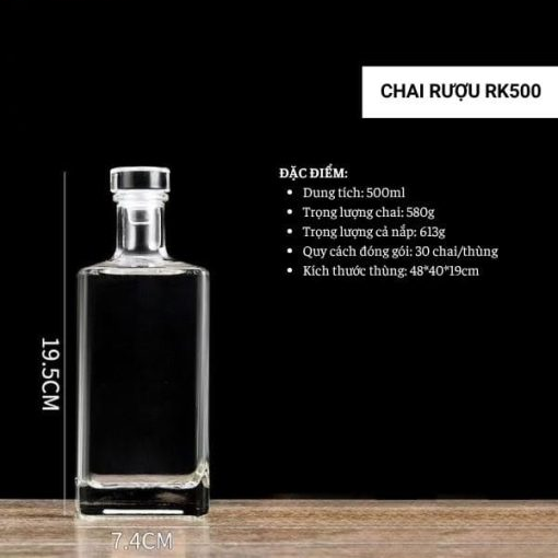 Chai đựng rượu thủy tinh RK500