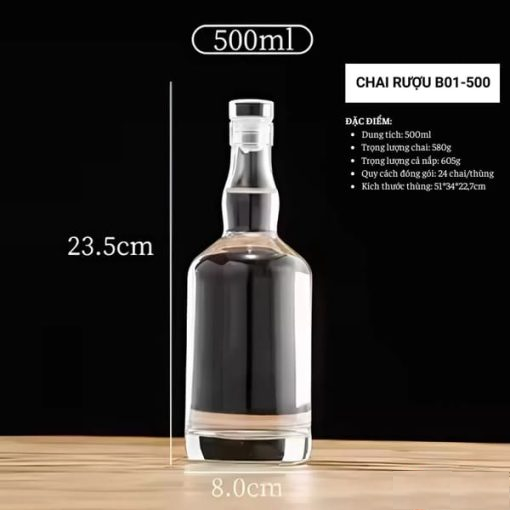 Chai đựng rượu thủy tinh B01-500